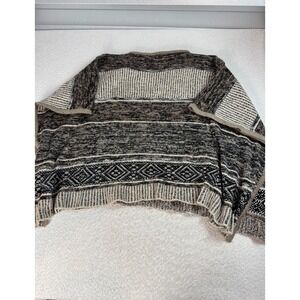 GAP Womens Poncho Wool Blend Relaxed Knit Arm‎ Holes Sweater Gray Aztec OS